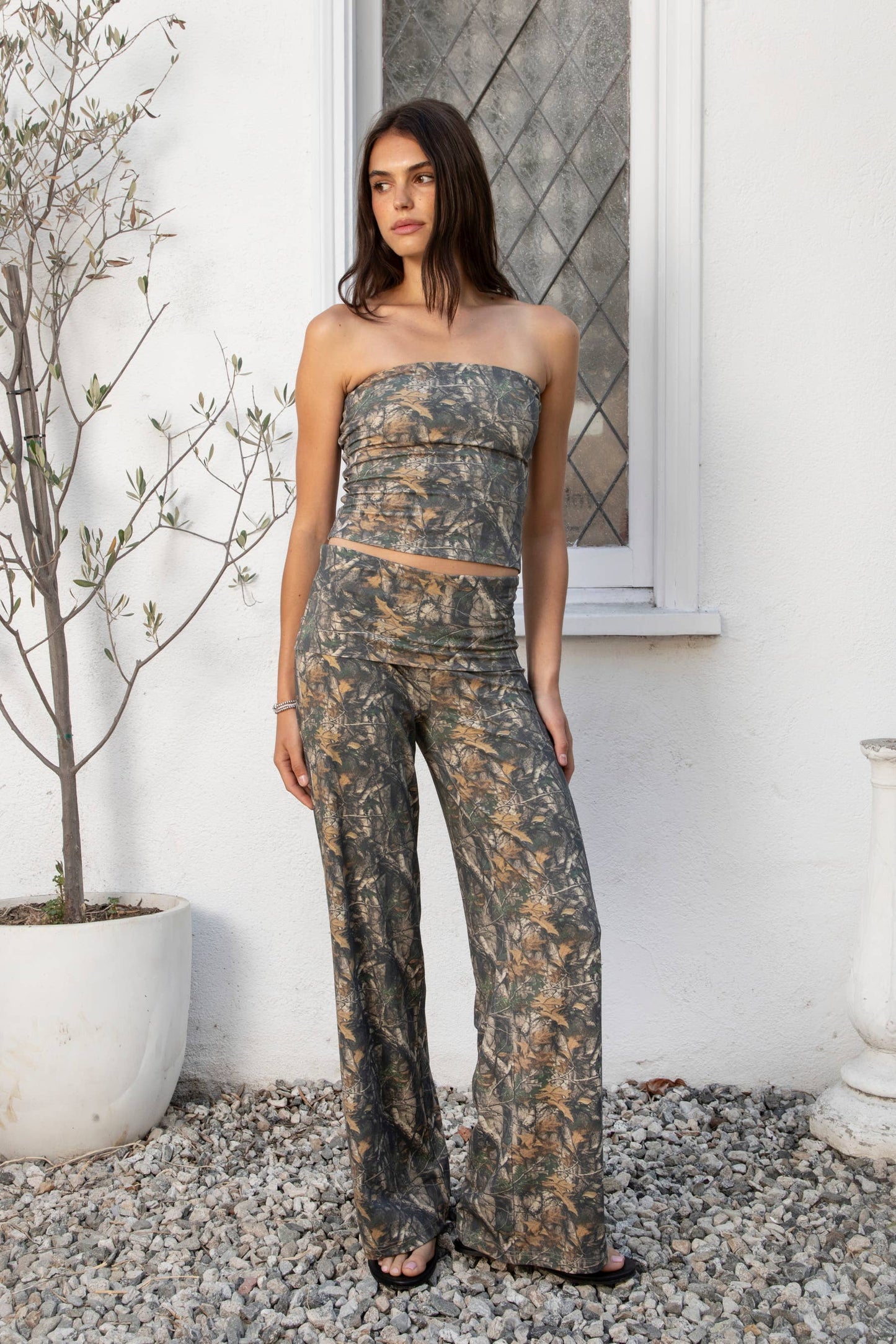 BAYOU Allover Dark Woodland Camo Strapless Tube Top