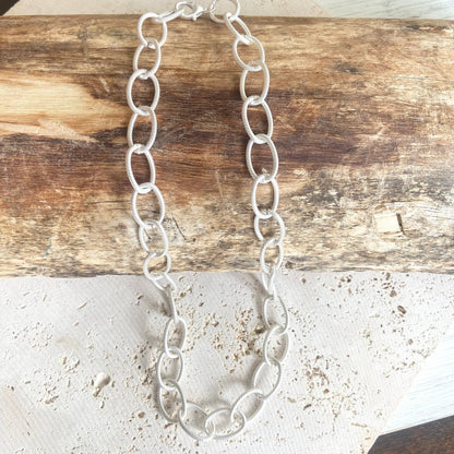 Matte silver chunky oval chain necklace