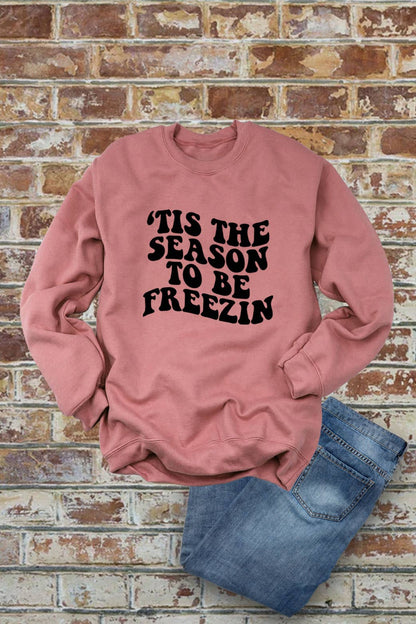 Tis the Season to be Freezin, Christmas, PLUS FLEECE  Unisex Crew-Neck  Sweatshirt: D ROSE/WHITE / XL