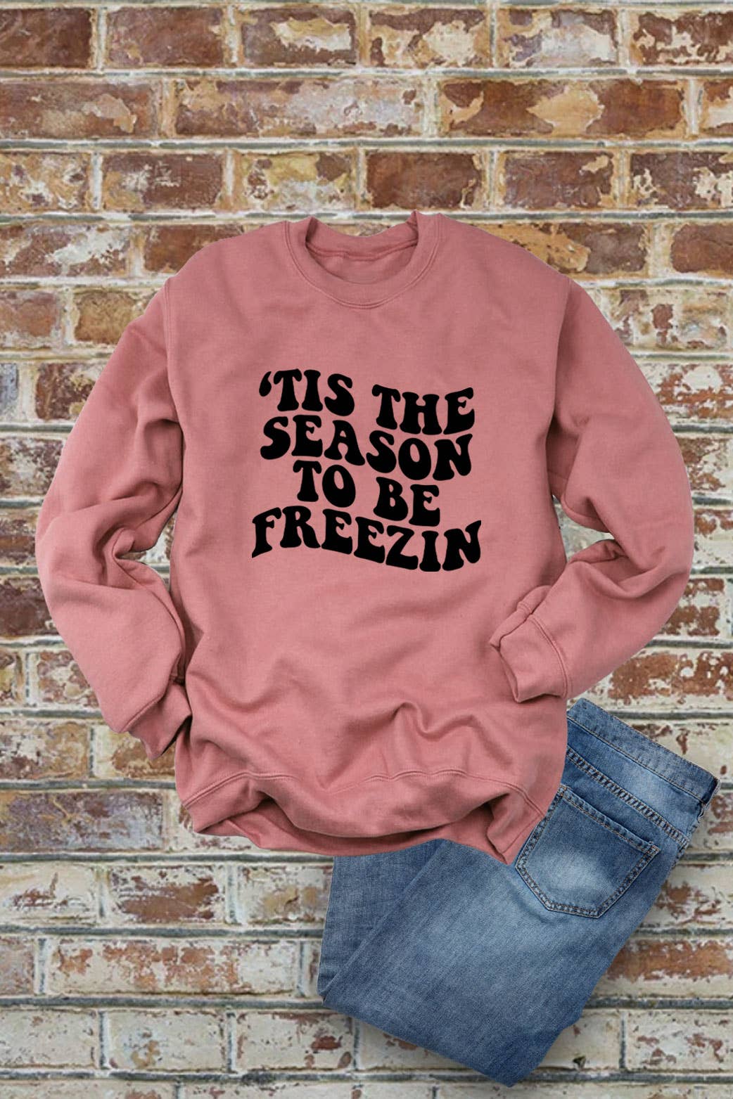 Tis the Season to be Freezin, Christmas, PLUS FLEECE  Unisex Crew-Neck  Sweatshirt: D ROSE/WHITE / XXL