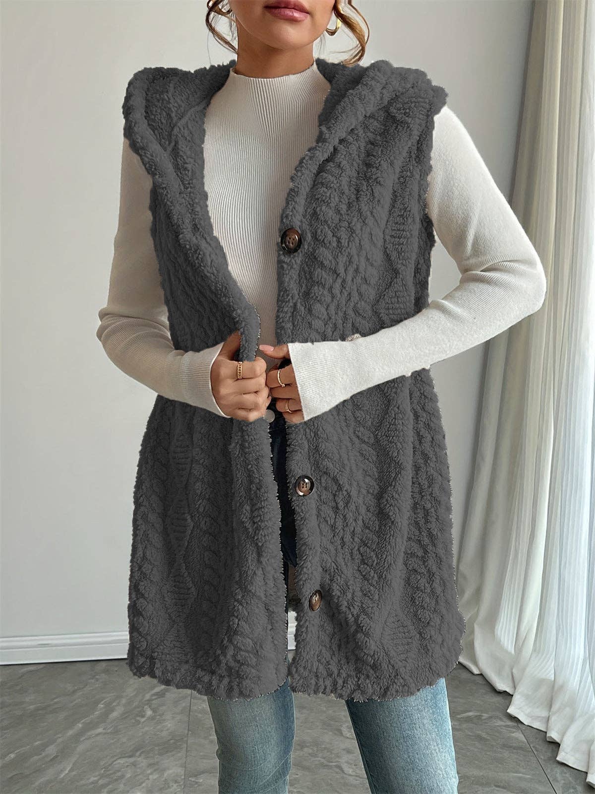 Women's Reversible Faux Fur outwear Vest with Buttons