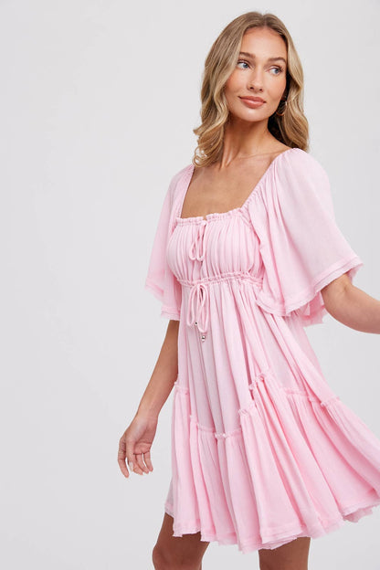 RUFFLE HEM  RUCHED MINI DRESS