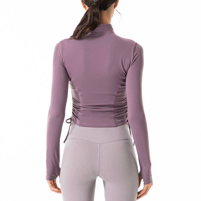 Defining Contouring Large-8-10 Seam Drawstring Ruched Zip Fitted Jacket: Black