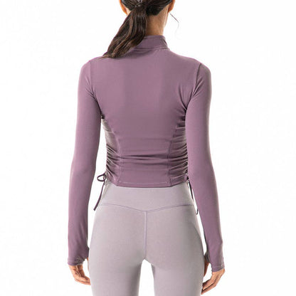 Defining Contouring Small 0-4Seam Drawstring Ruched Zip Fitted Jacket: Black