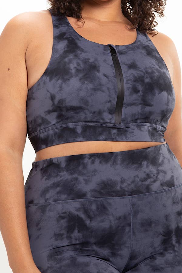 PLUS SIZE ACTIVEWEAR TIE DYE FRONT ZIP SPORTS BRA: Taupe / XL