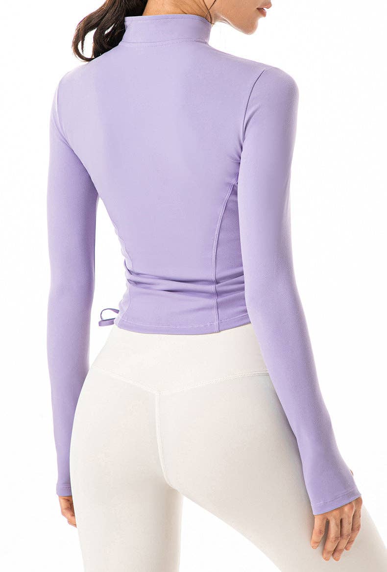 Defining Contouring Large-8-10 Seam Drawstring Ruched Zip Fitted Jacket: Black