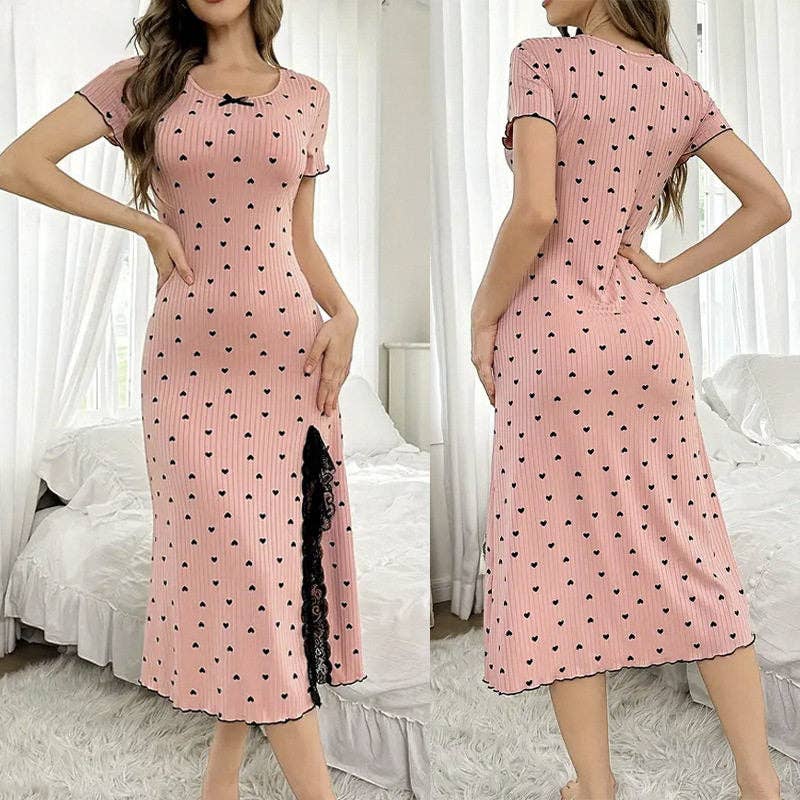 Heart Jacquette Striped Sleeveless Nightdress