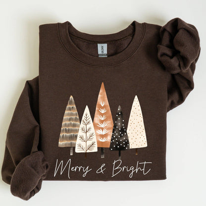 Merry and Bright, Christmas Trees, Hygge, Xmas Sweatshirt