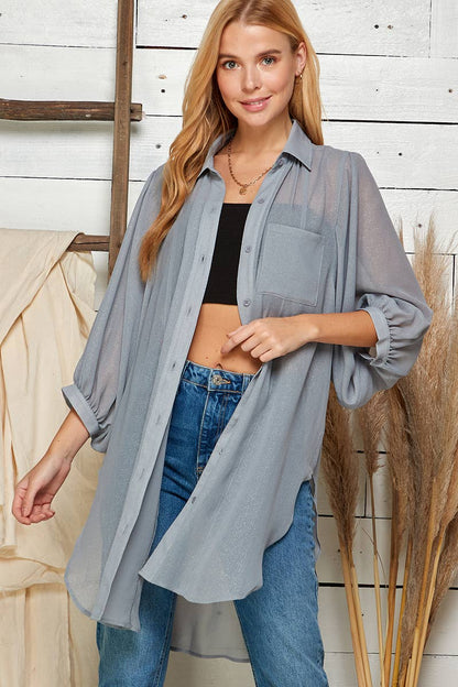 SEMI SHEER BUTTON DOWN SHIRT