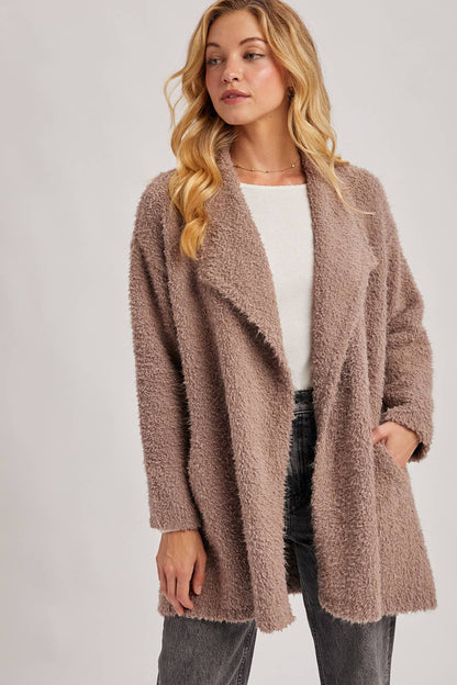 SOFT FUZZY DRAPE FRONT CARDIGAN
