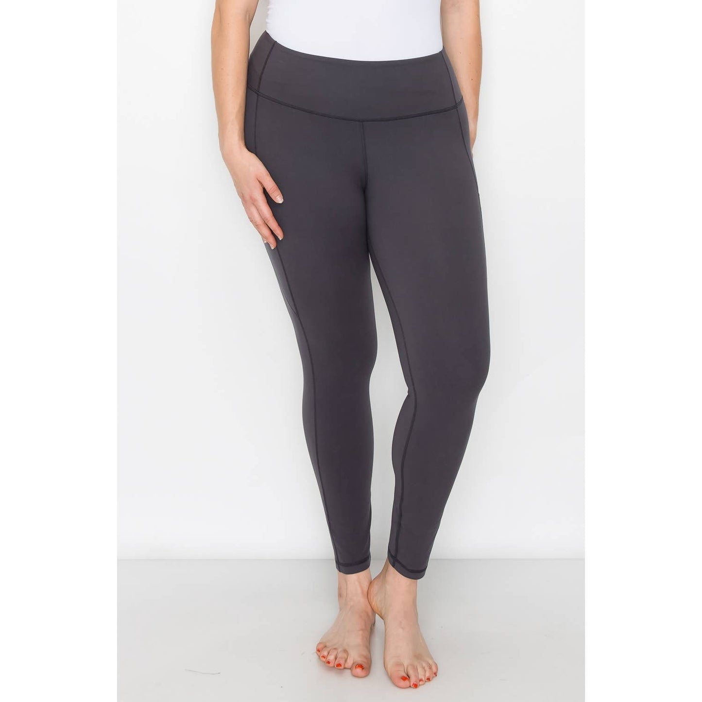 PLUS SIZE SIDE POCKET ACTIVE LEGGINGS: Navy / 3X