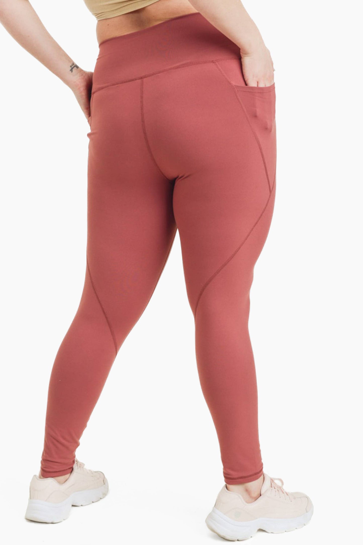 CURVY Tapered HEATHER GREY / XL:1XL:2XL:3XL Band Essential Solid Highwaist Leggings:  (2:2:1:1)