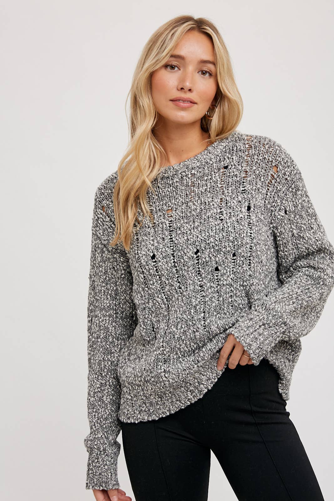 DISTRESSED SWEATER-KNIT PULLOVER