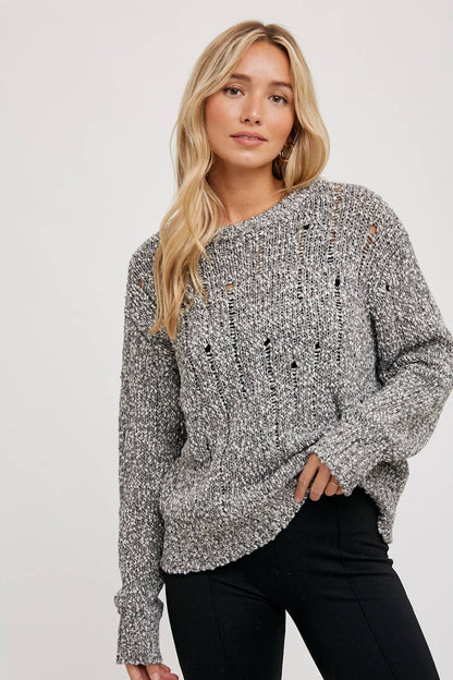 DISTRESSED SWEATER-KNIT PULLOVER