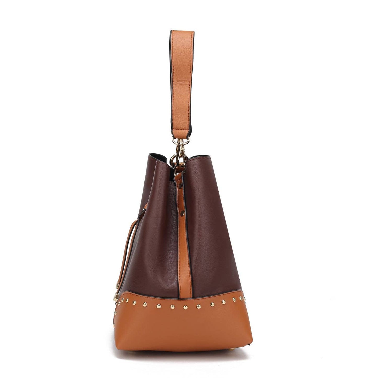 Candice Color Block Bucket Bag with matching Wallet by Mia K: Beige Coffee