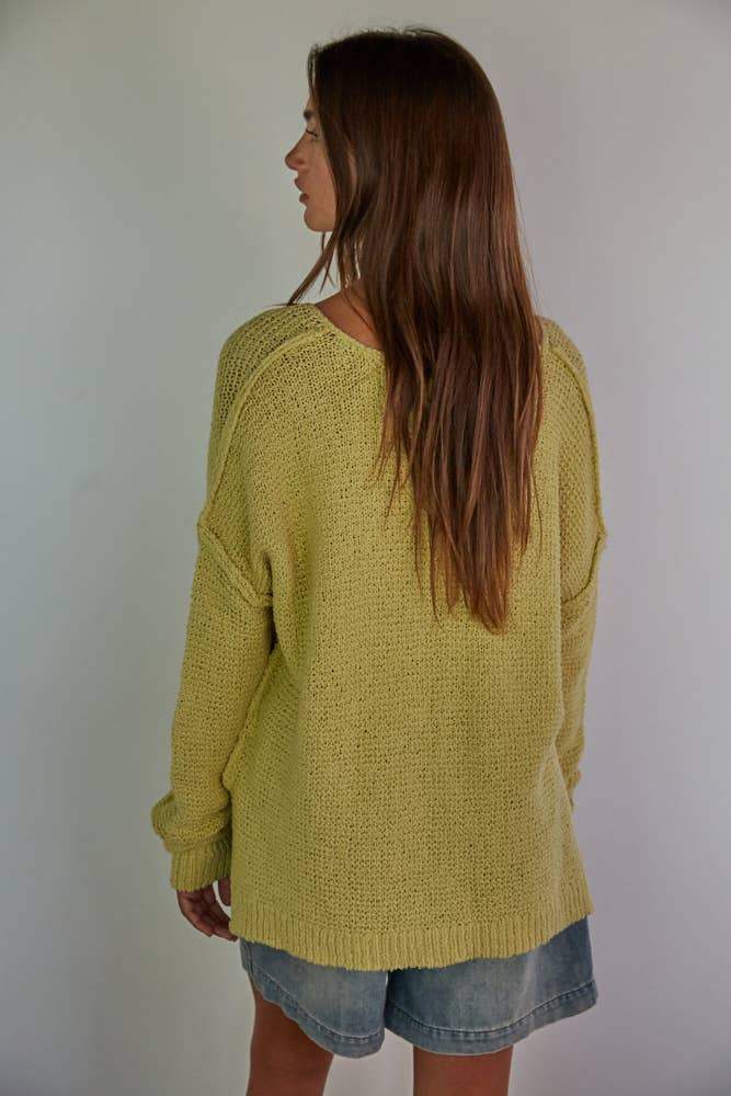 W1289 | Knit Sweater V-Neck Long Sleeve Top