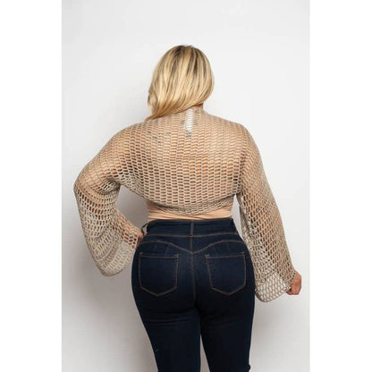 PLUS SIZE FISHNET LONG SLEEVE OPEN FRONT CROPPED BOLERO CARD