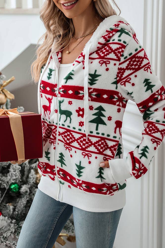 Christmas Reindeer Fleece Hooded Coat SR069