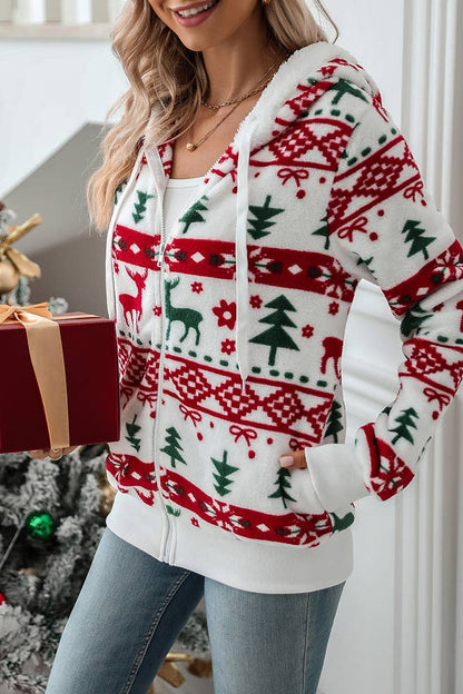 Christmas Reindeer Fleece Hooded Coat SR069