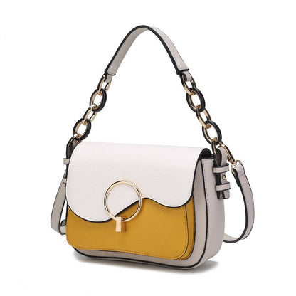 Fantasia Solid Crossbody Handbag Vegan Leather Women by Mia: Ivory-Cognac-Navy