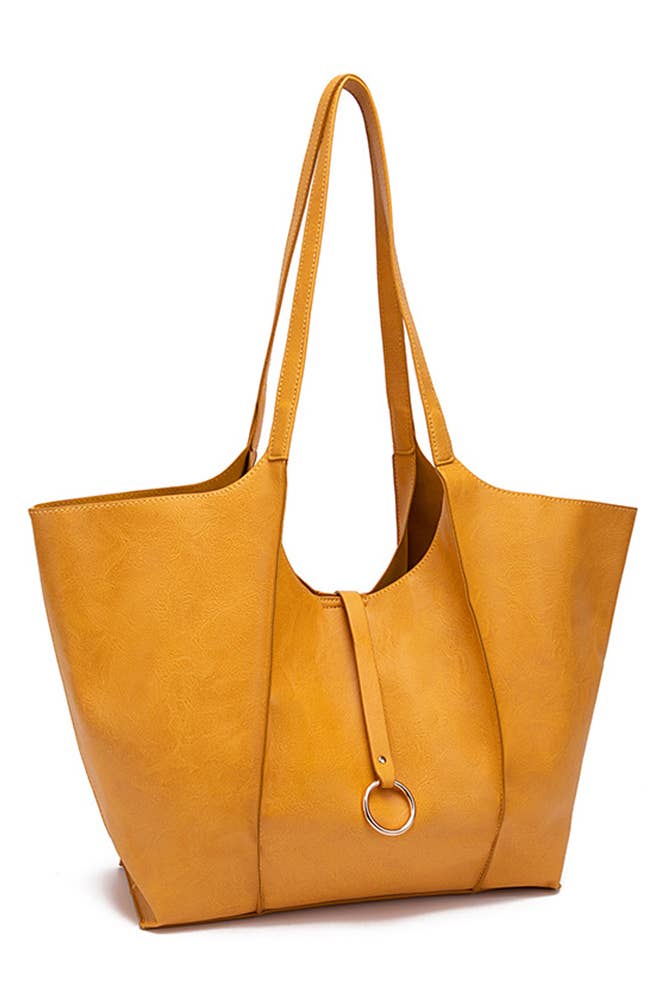 Solid Color Large Capacity Leather Tote Bag MOQ 3PCS MG014: Black / One Size