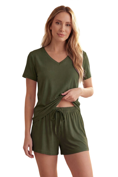 Bamboo Viscose V Neck Short Sleeve Pajama Set