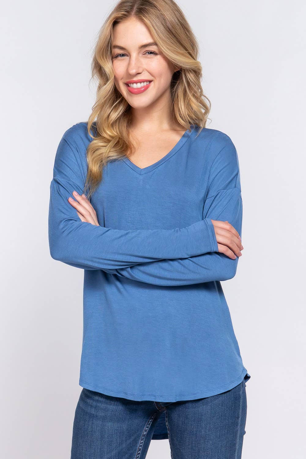 Long Dolman Sleeve V-neck Rayon Span Jersey Top