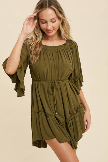 RUFFLED SOLID BOHO DRESS: ORCHID / S