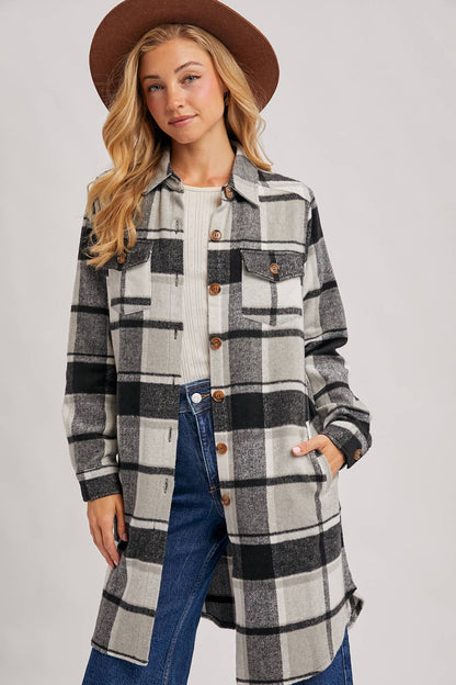 FLANNEL PLAID LONGLINE SHACKET