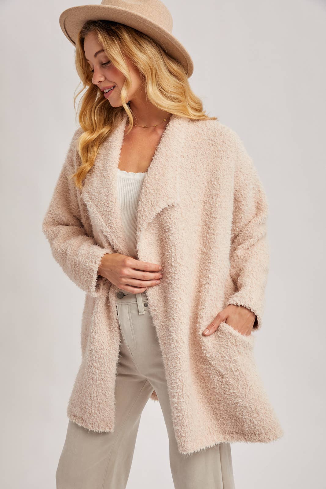 SOFT FUZZY DRAPE FRONT CARDIGAN