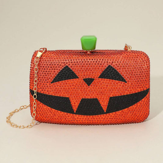 Bling Halloween Pumpkin Face Evening Clutch / Crossbody Bag