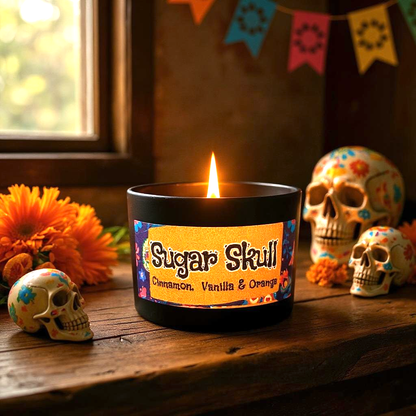 Sugar Skull Candle | Cinnamon, Vanilla & Orange | Halloween