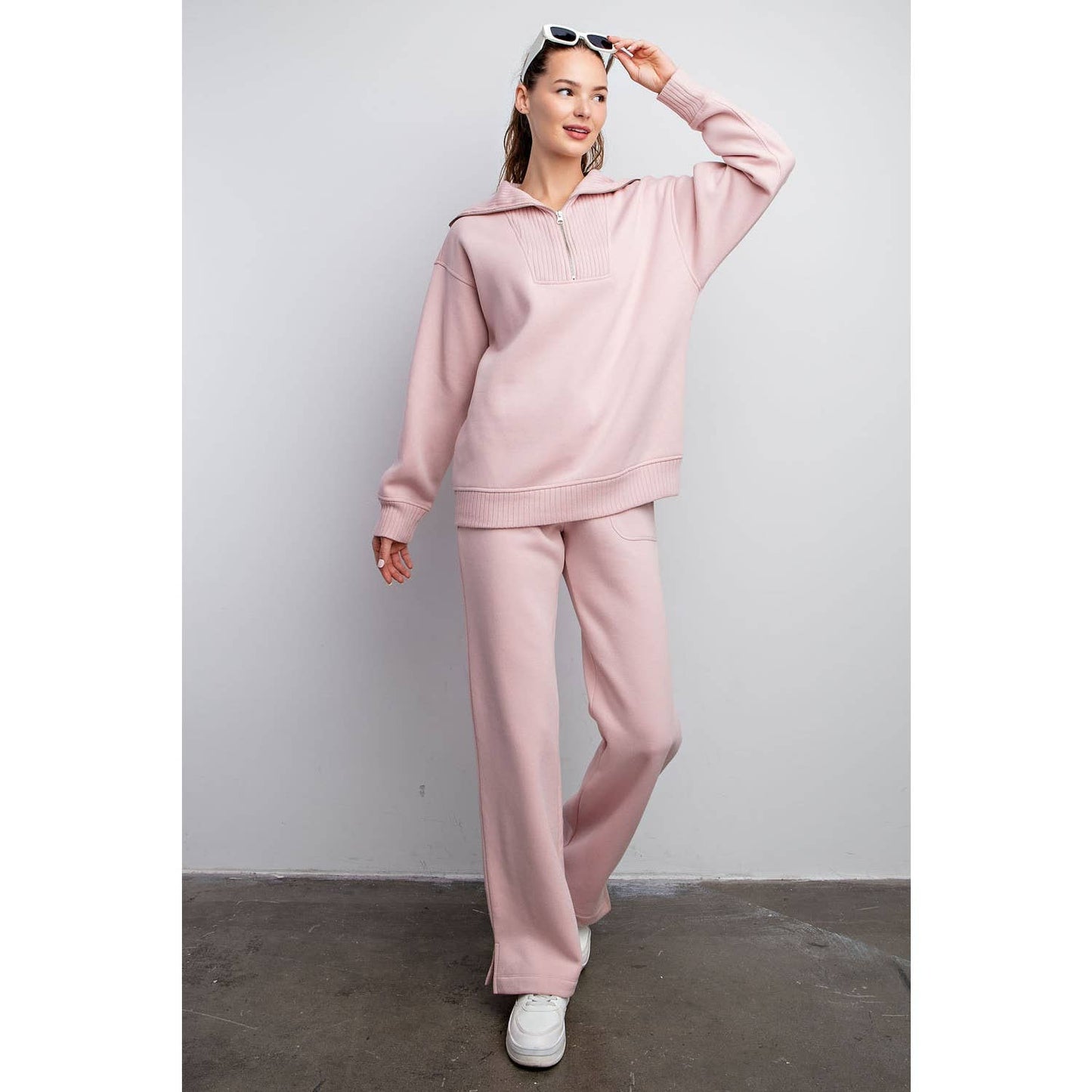 FRENCH TERRY RIBBED MOCK NECK PULLOVER: Sky Blue / XL