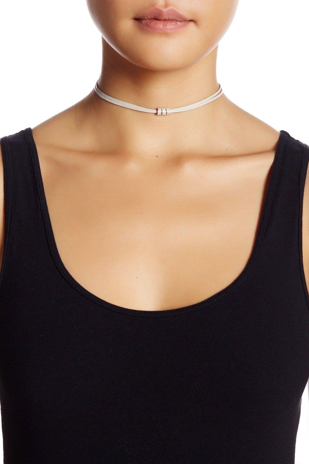 Metallic Taupe Leather Choker