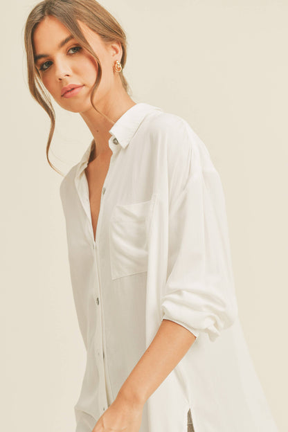 MMT1627 WASHED BUTTONDOWN LONG SHIRTS: WHITE / L