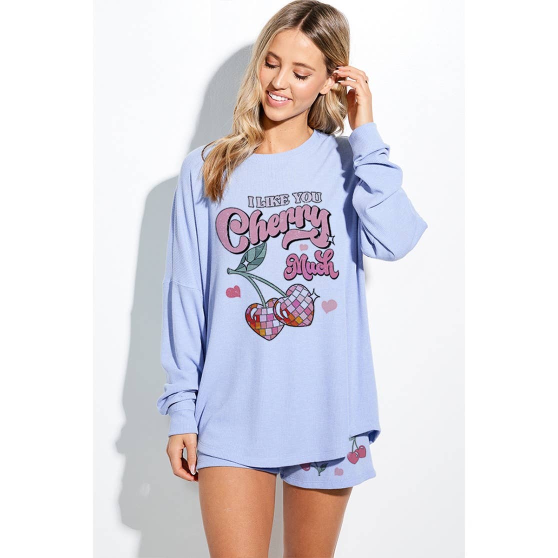 Cherry much print lounge short pants set