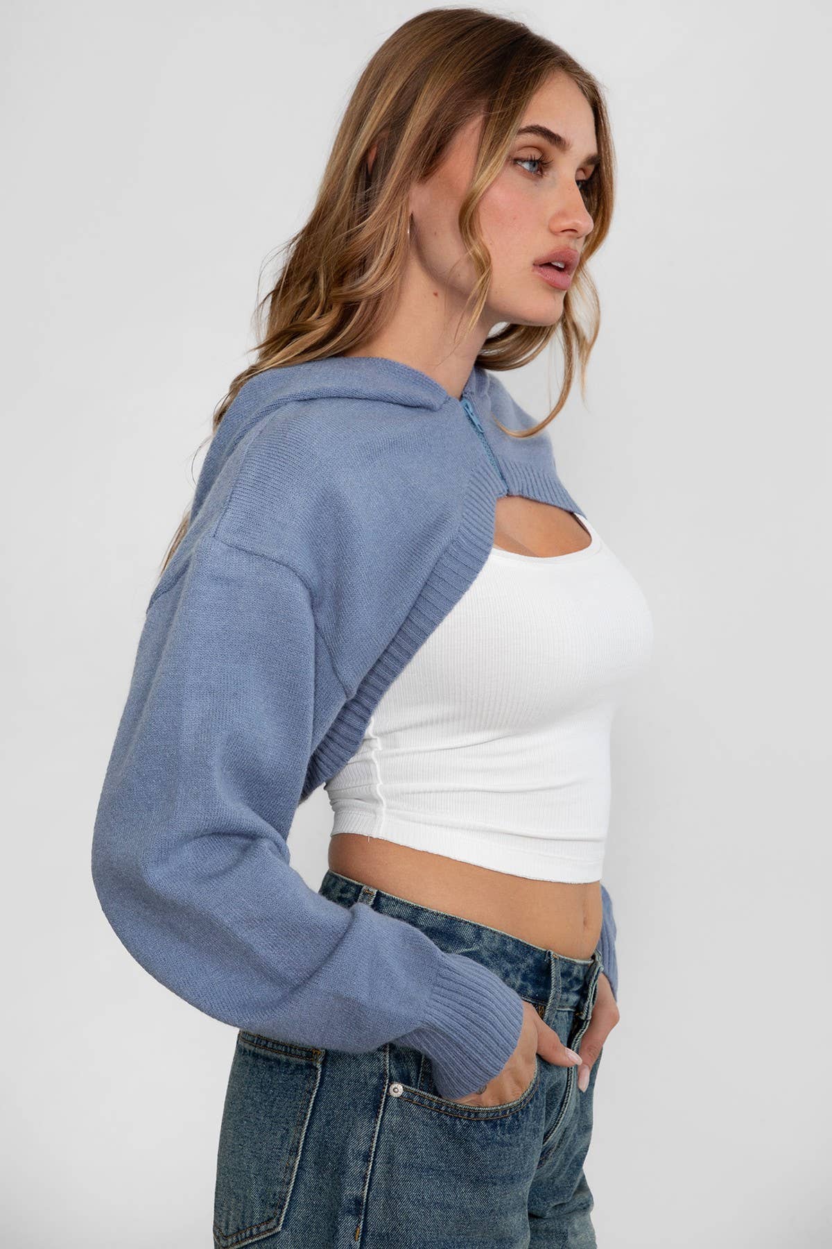 FREYA Sweater Knit Cardigan Fitted Ribbed Bolero