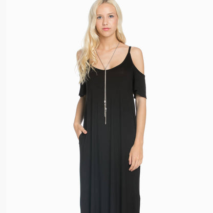 SD5050 Ruffled Cold-shoulder Maxi Dress: L / Navy