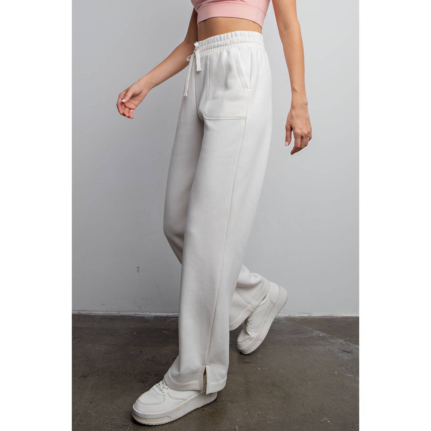 FRENCH TERRY STRAIGHT LEG PANTS: Charcoal / M