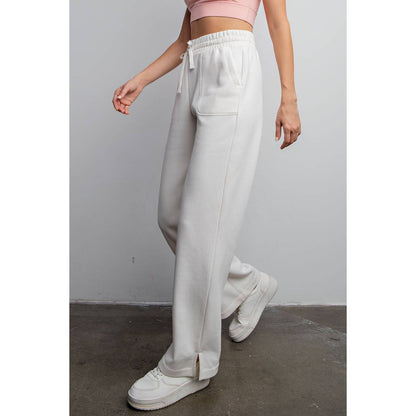 FRENCH TERRY STRAIGHT LEG PANTS: Charcoal / L