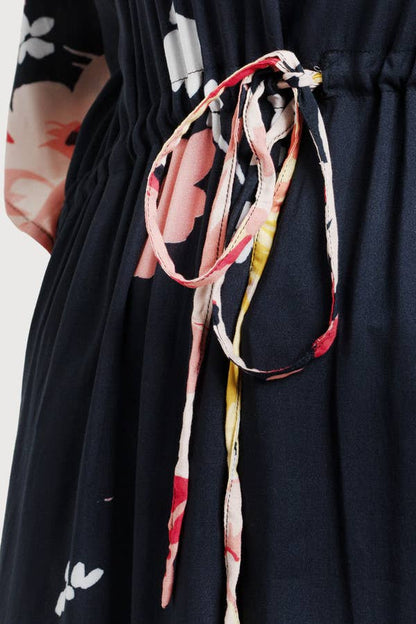Multicolored Fiore Tie Waist Keyhole Kaftan