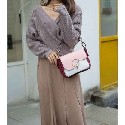 Fantasia Solid Crossbody Handbag Vegan Leather Women by Mia: Ivory-Cognac-Navy