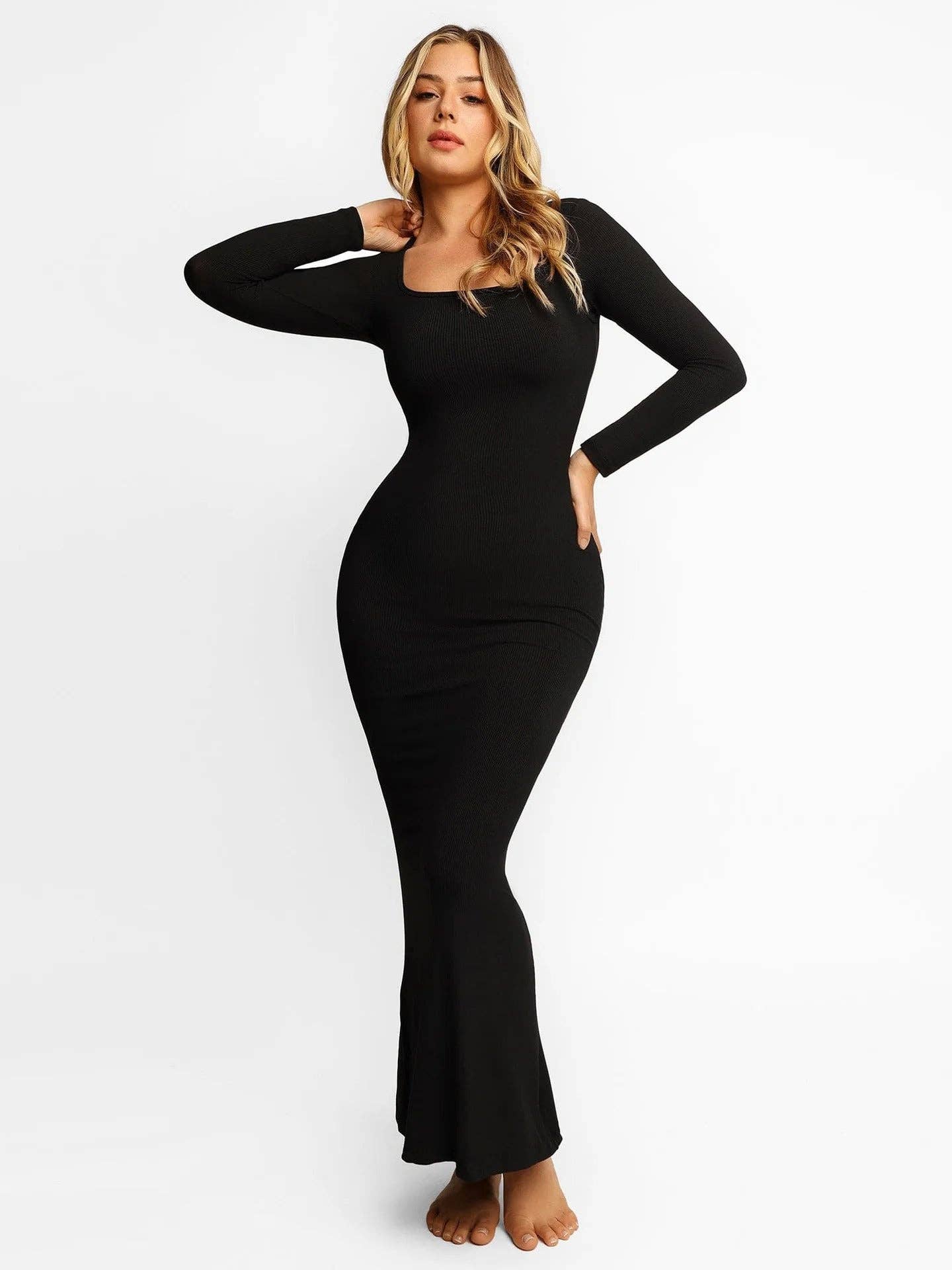 Maxi Dress: Grey / MED  L Michele Long Sleeve Built In Shapewear