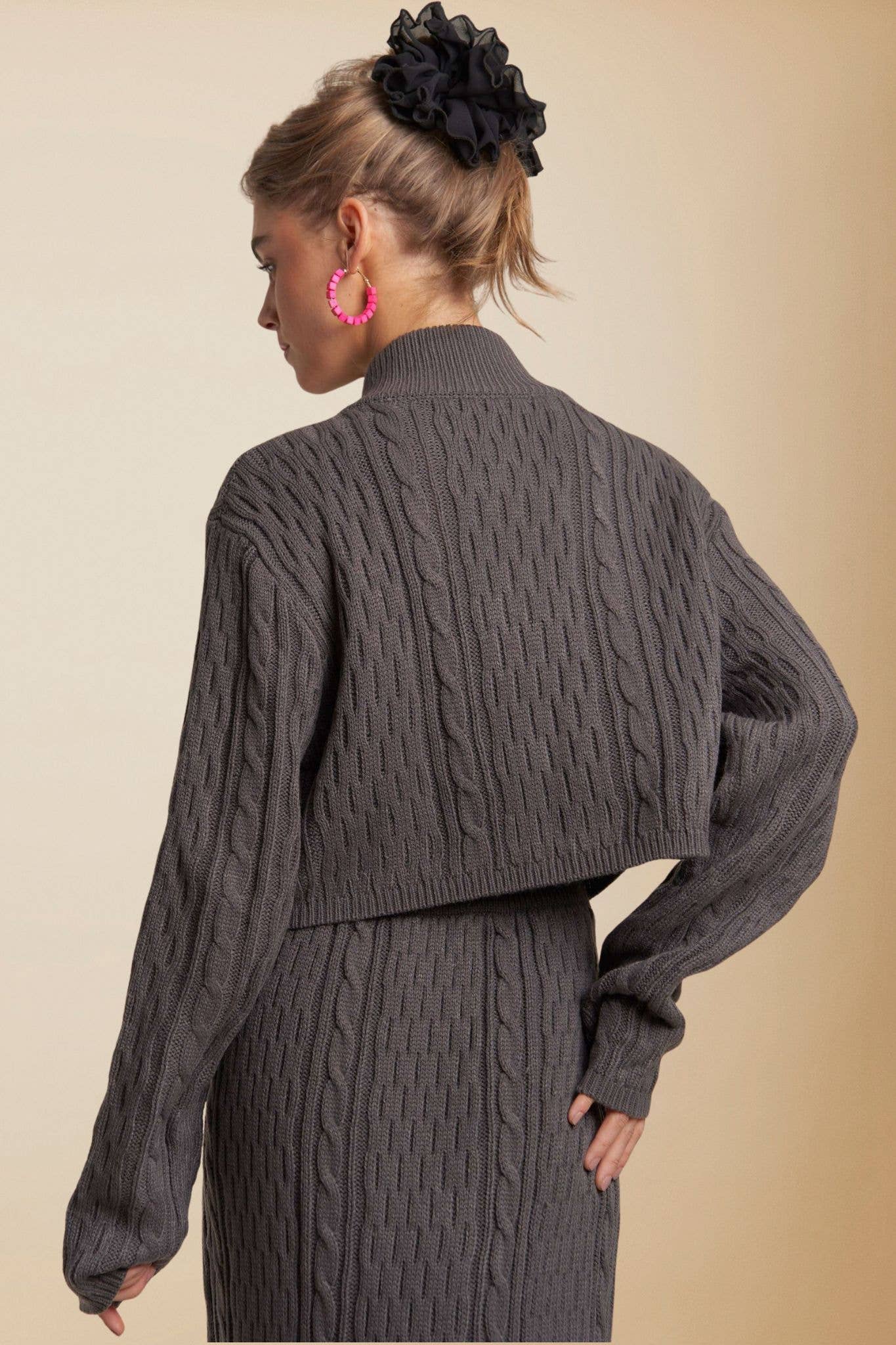 CESW3452 - ZIP UP SWEATER TOP AND SKIRT SETS