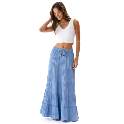 Denim Blue Shipwrecked Maxi Skirt with Bead
