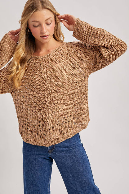 RAGLAN CUT OPEN KNIT SWEATER PULLOVER