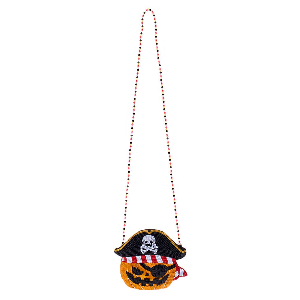 Halloween Pirate Pumpkin Beaded Mini Crossbody Bag