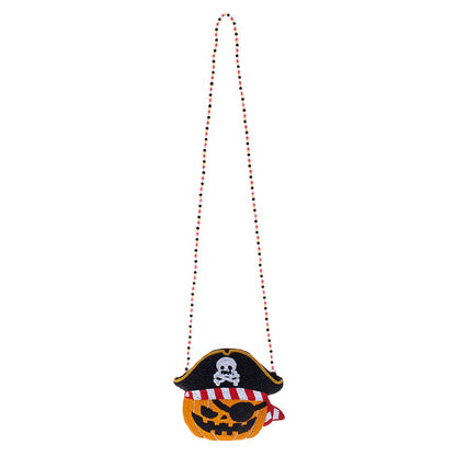 Halloween Pirate Pumpkin Beaded Mini Crossbody Bag