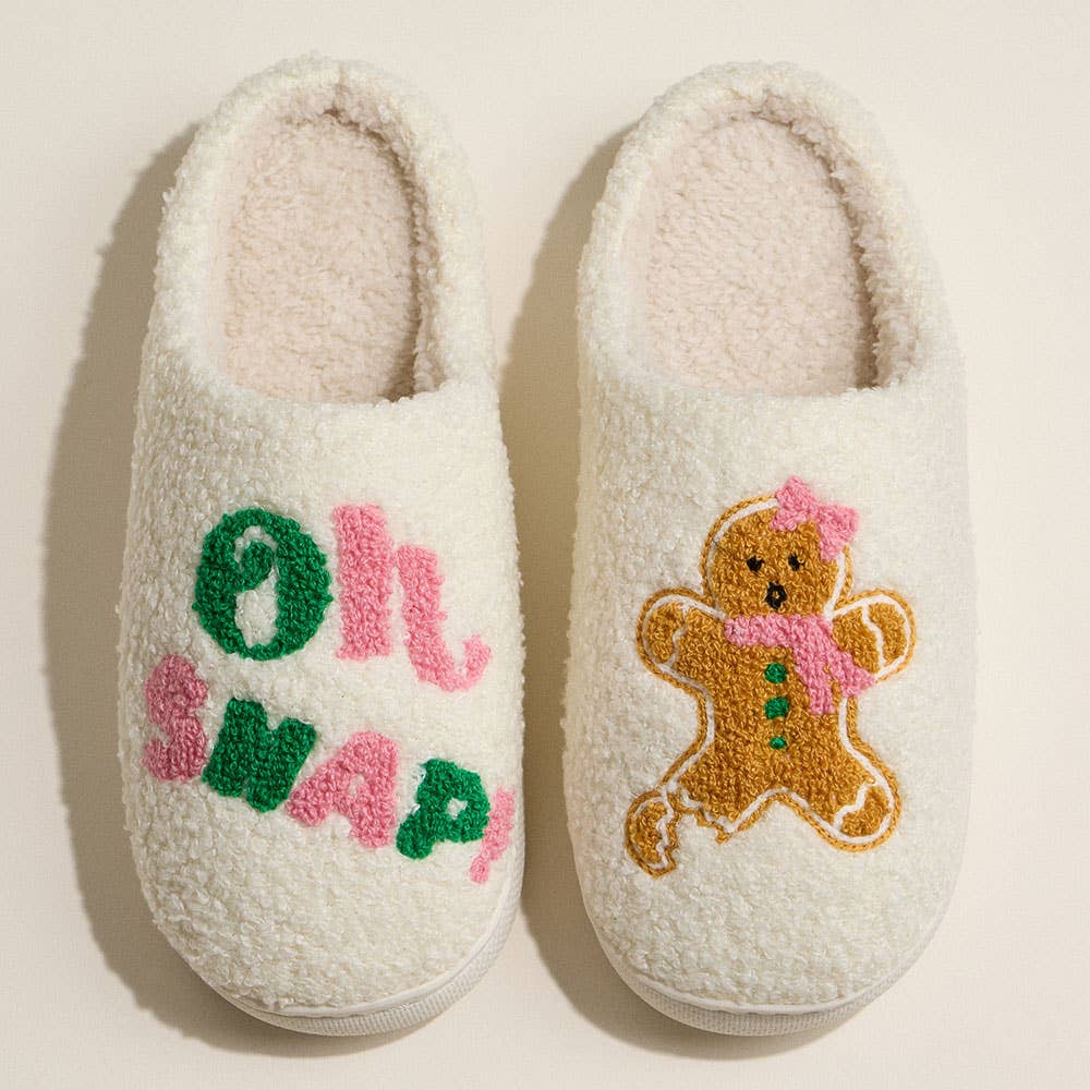 6Pairs - Oh Snap Message Gingerbread Plush Indoor Slippers