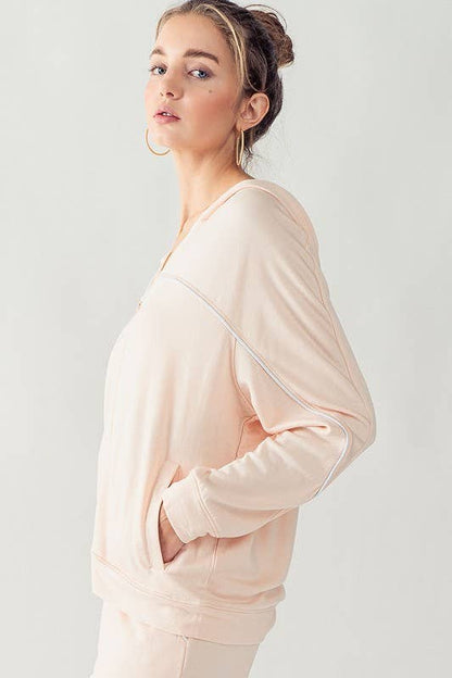 KJR11898 HOODED ZIP UP OUTER SEAM SWEATER: SURF SPRAY / S-2/M-2/L-2